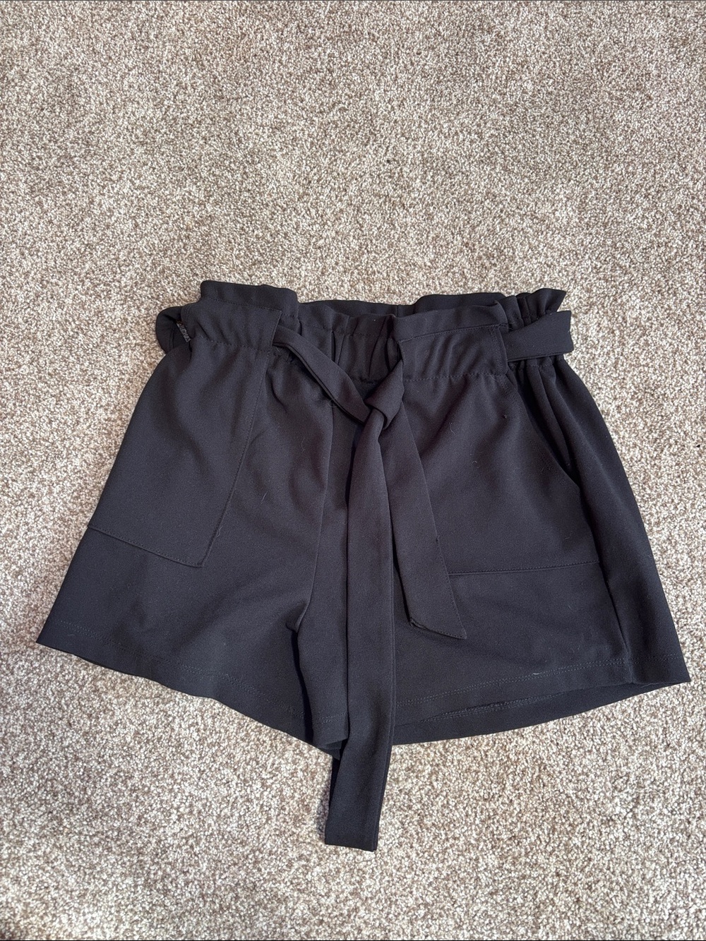 Paperbag High-Waist Belted Women's Shorts - Black